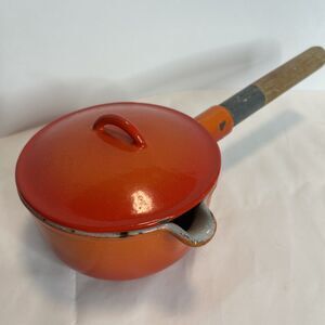 Vintage 60s DESCOWARE Butter Warmer Pot Flame Orange with SPOUT and LID
